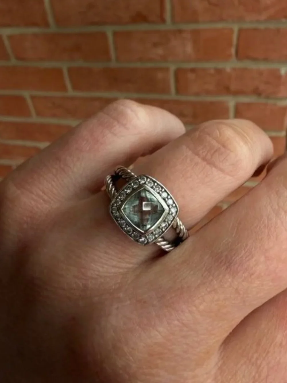 David Yurman Petite Albion® Ring Sterling Silver with Prasiolite & Diamonds sz 6